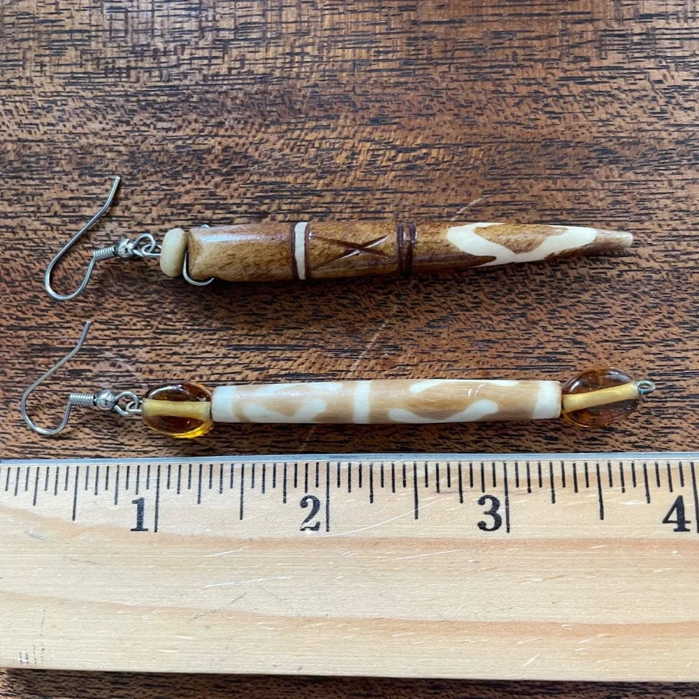 Wooden and Glass Bead Bohemian Earrings